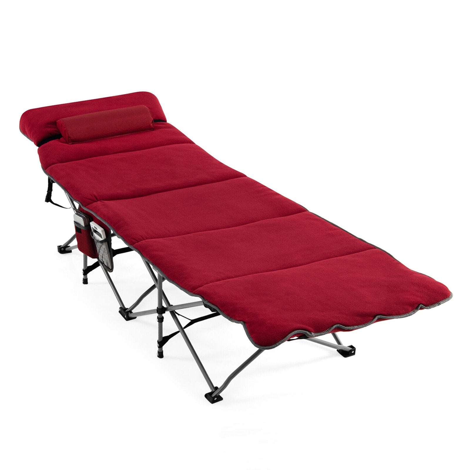 Folding Retractable Travel Camping Cot with Mattress and Carry Bag, Red Camping Furniture Red at Gallery Canada