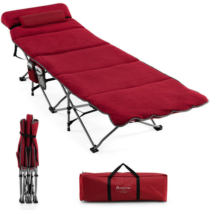 Folding Retractable Travel Camping Cot with Mattress and Carry Bag, Red Camping Furniture   at Gallery Canada