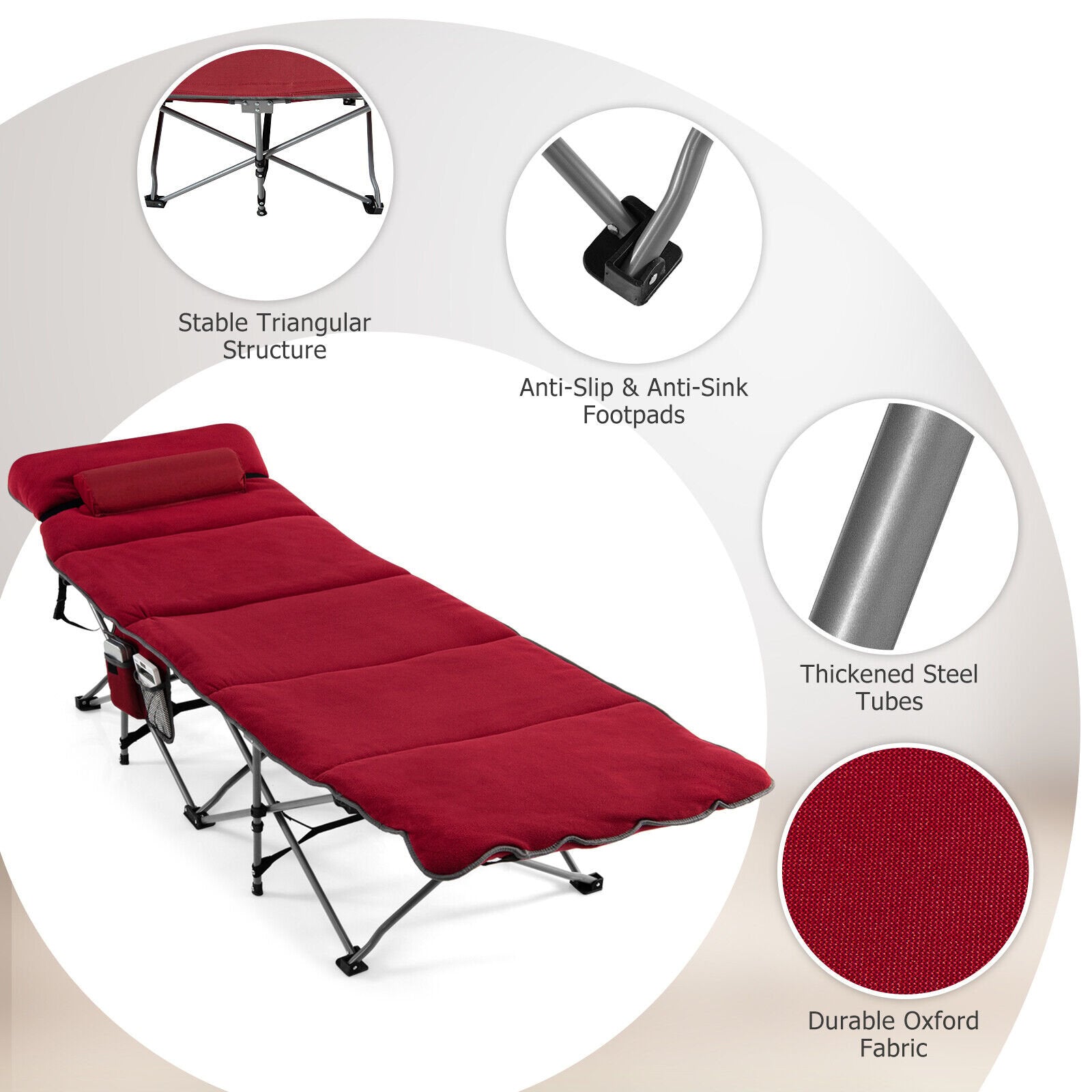 Folding Retractable Travel Camping Cot with Mattress and Carry Bag, Red Camping Furniture   at Gallery Canada