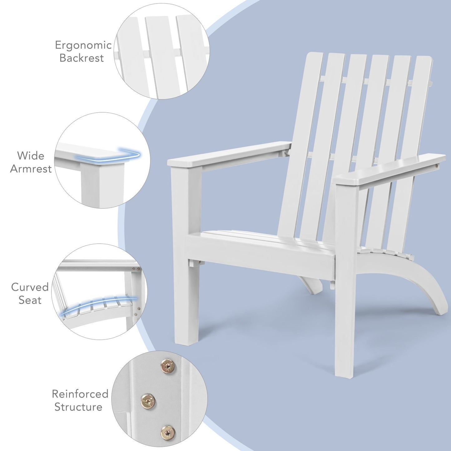 Outdoor Durable Patio Acacia Wood Adirondack Lounge Armchair, White Adirondack Chairs   at Gallery Canada