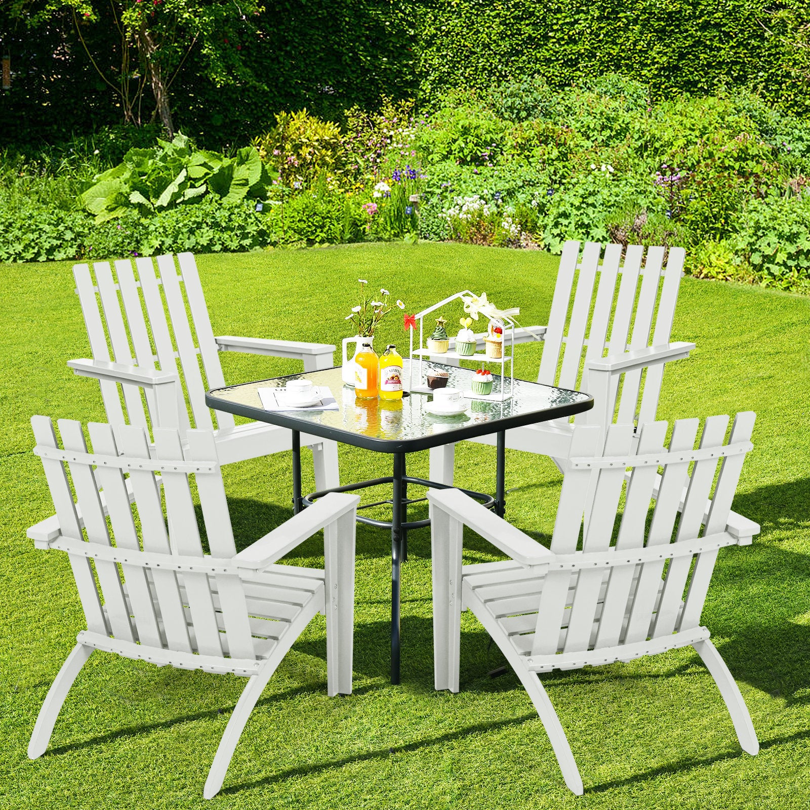 Outdoor Durable Patio Acacia Wood Adirondack Lounge Armchair, White Adirondack Chairs   at Gallery Canada