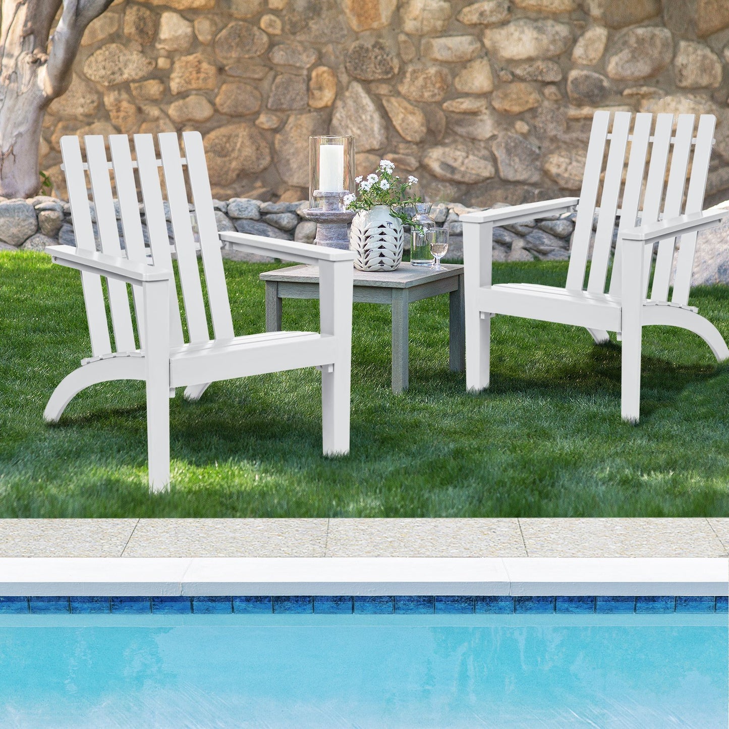 Outdoor Durable Patio Acacia Wood Adirondack Lounge Armchair, White Adirondack Chairs   at Gallery Canada