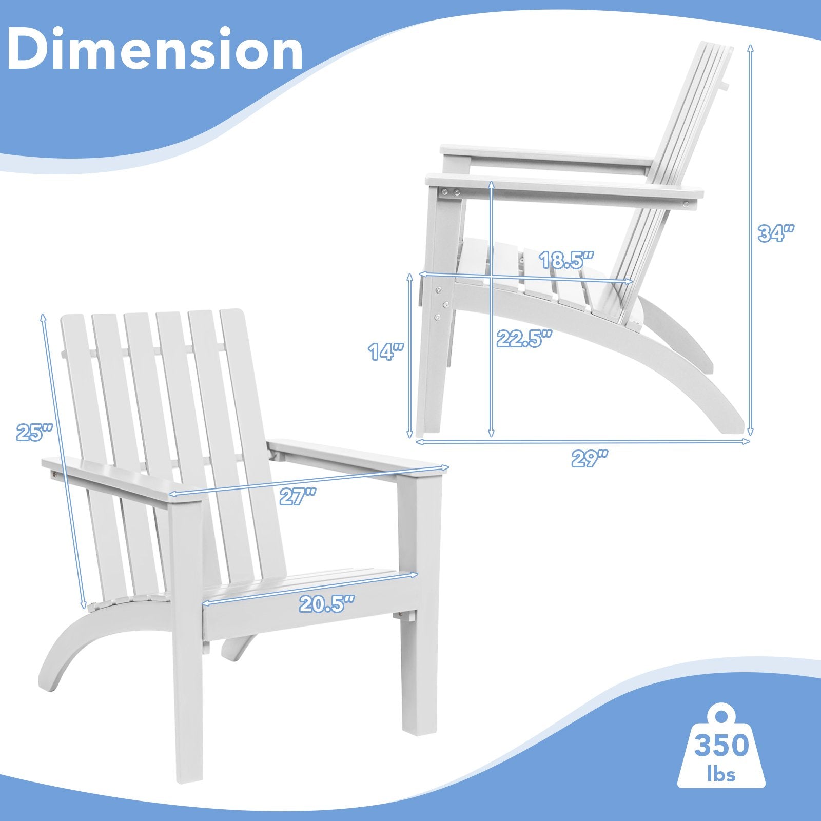 Outdoor Durable Patio Acacia Wood Adirondack Lounge Armchair, White Adirondack Chairs   at Gallery Canada