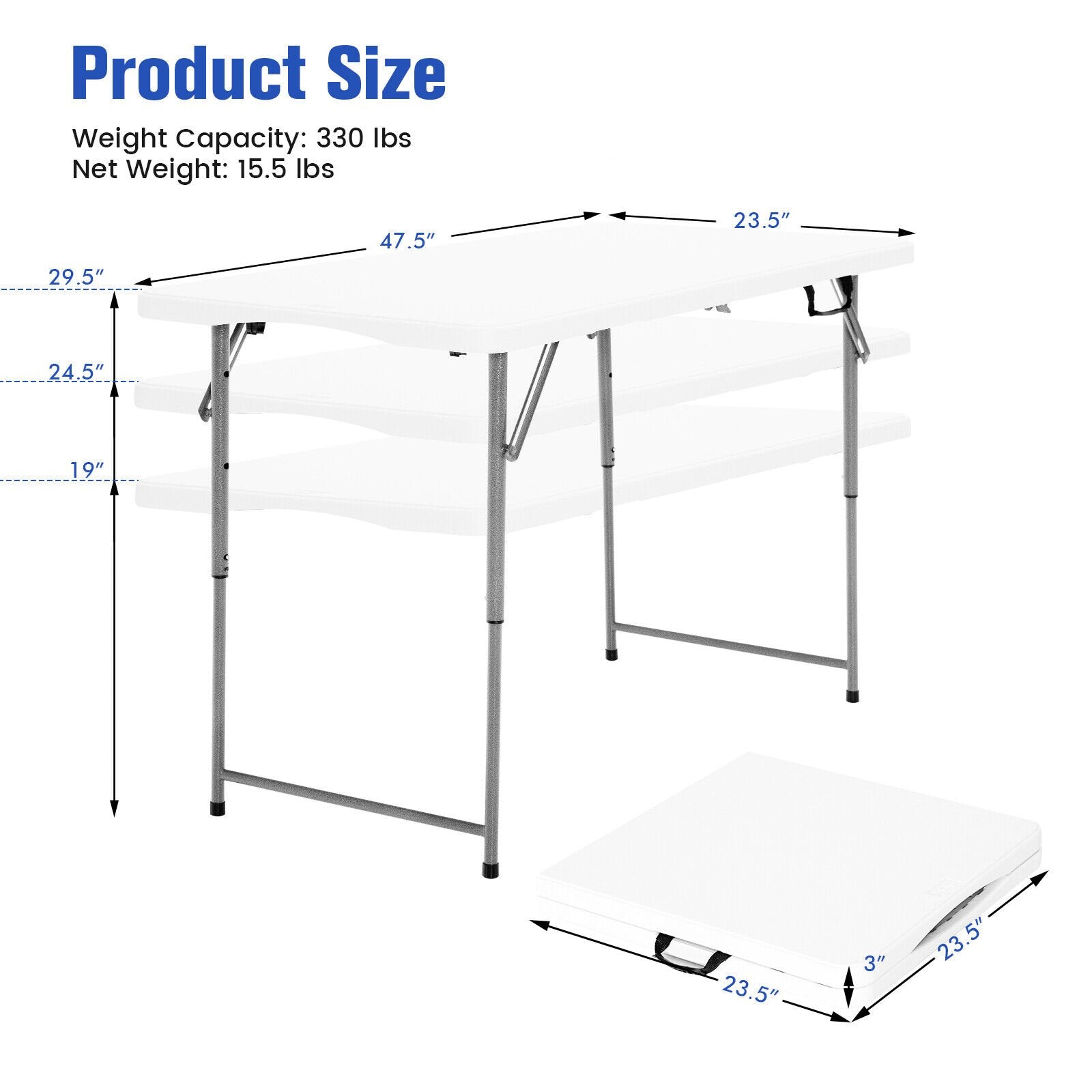 3-Level Height Adjustable Folding Table, White Camping Furniture   at Gallery Canada