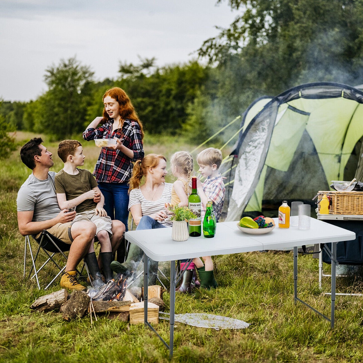 3-Level Height Adjustable Folding Table, White Camping Furniture   at Gallery Canada