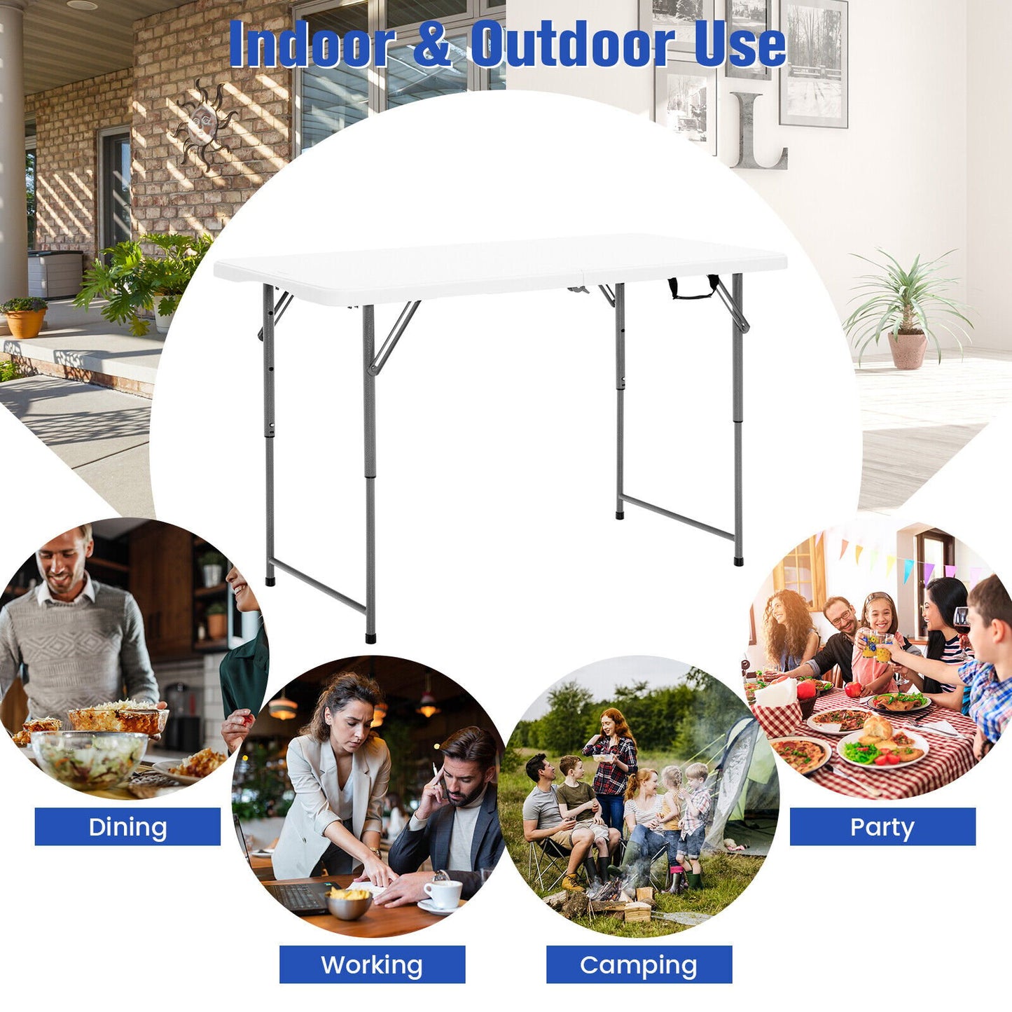 3-Level Height Adjustable Folding Table, White Camping Furniture   at Gallery Canada