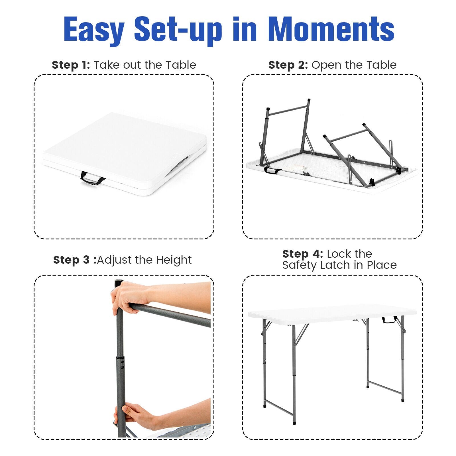 3-Level Height Adjustable Folding Table, White Camping Furniture   at Gallery Canada