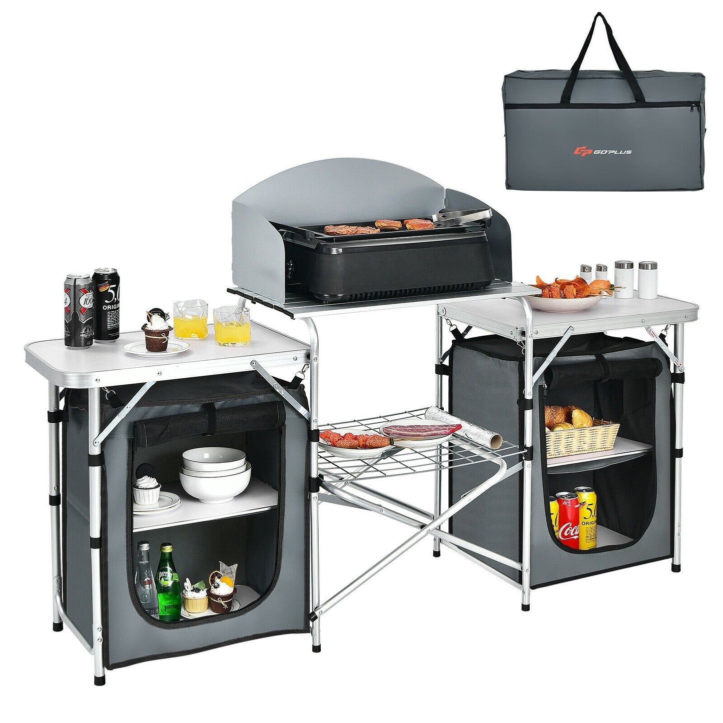 Folding Camping Table with Storage Organizer, Gray Camping Furniture   at Gallery Canada