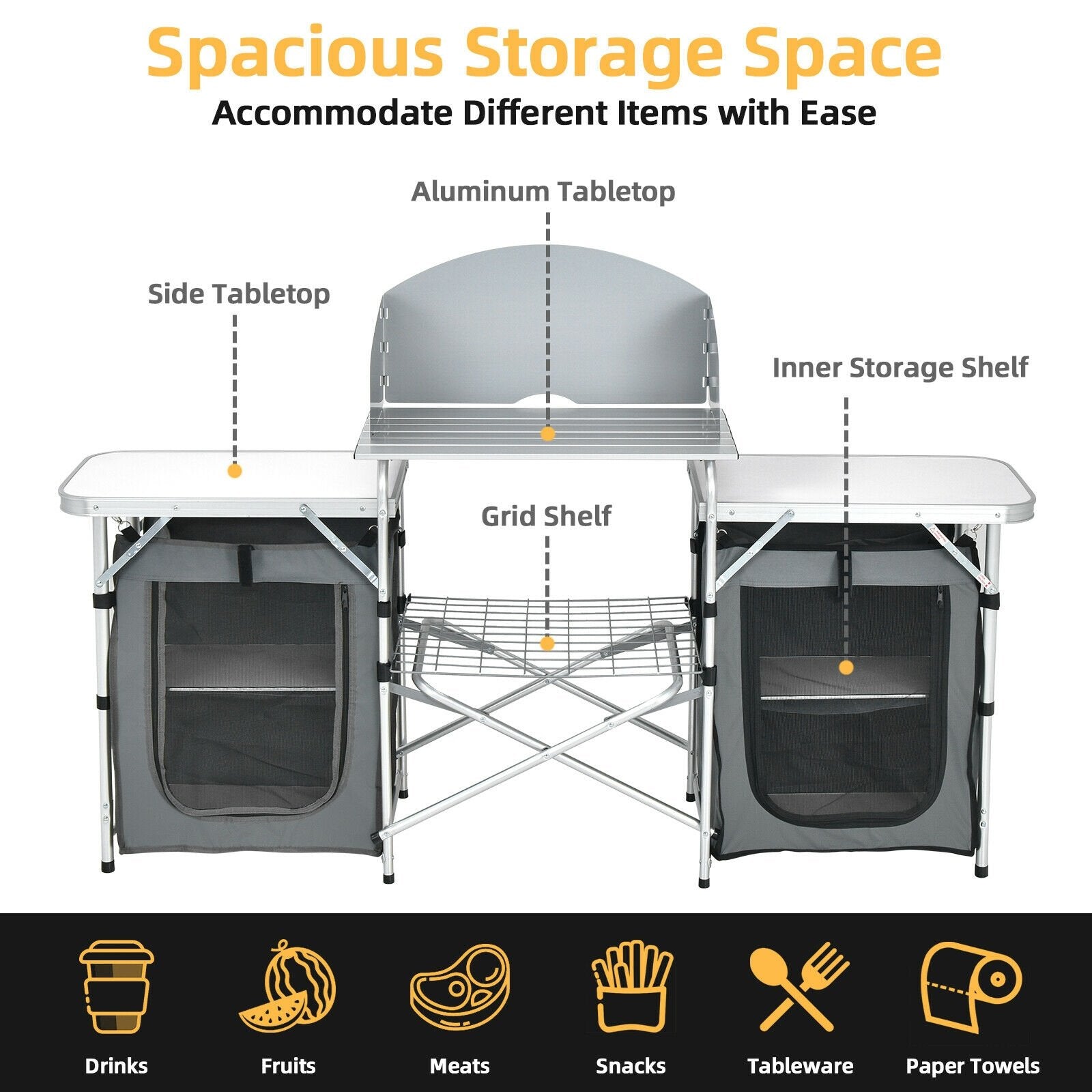 Folding Camping Table with Storage Organizer, Gray Camping Furniture   at Gallery Canada