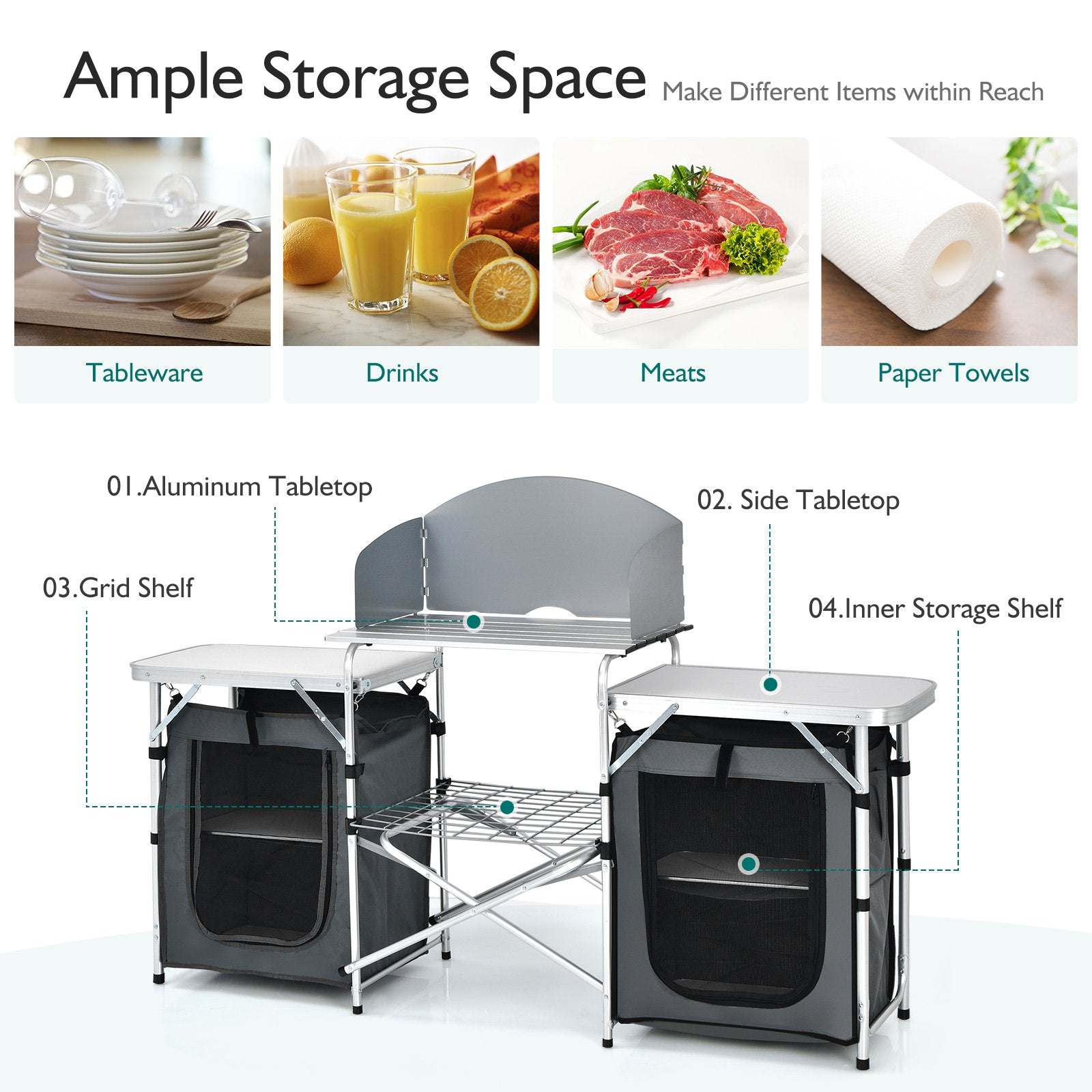 Folding Camping Table with Storage Organizer, Gray Camping Furniture   at Gallery Canada