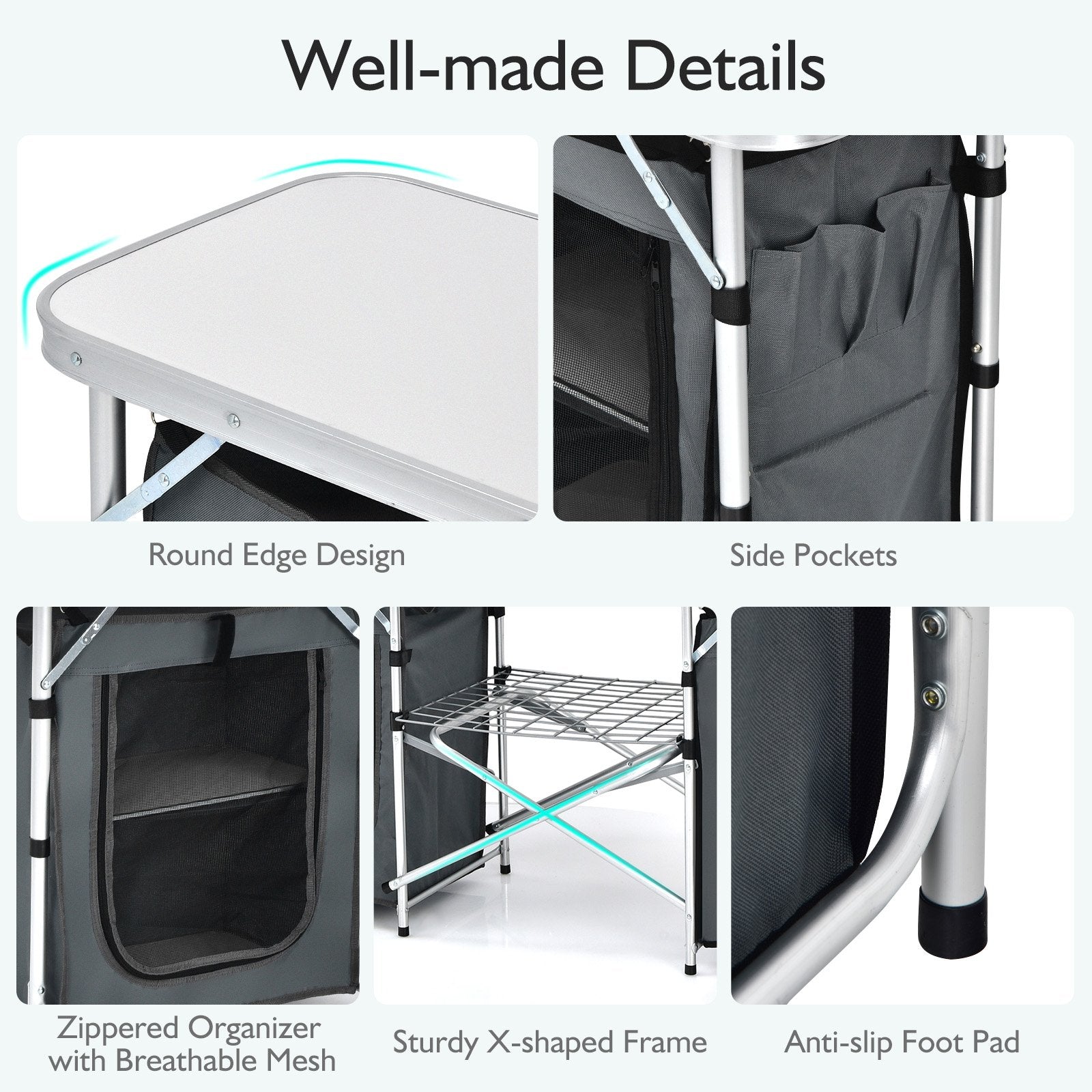 Folding Camping Table with Storage Organizer, Gray Camping Furniture   at Gallery Canada