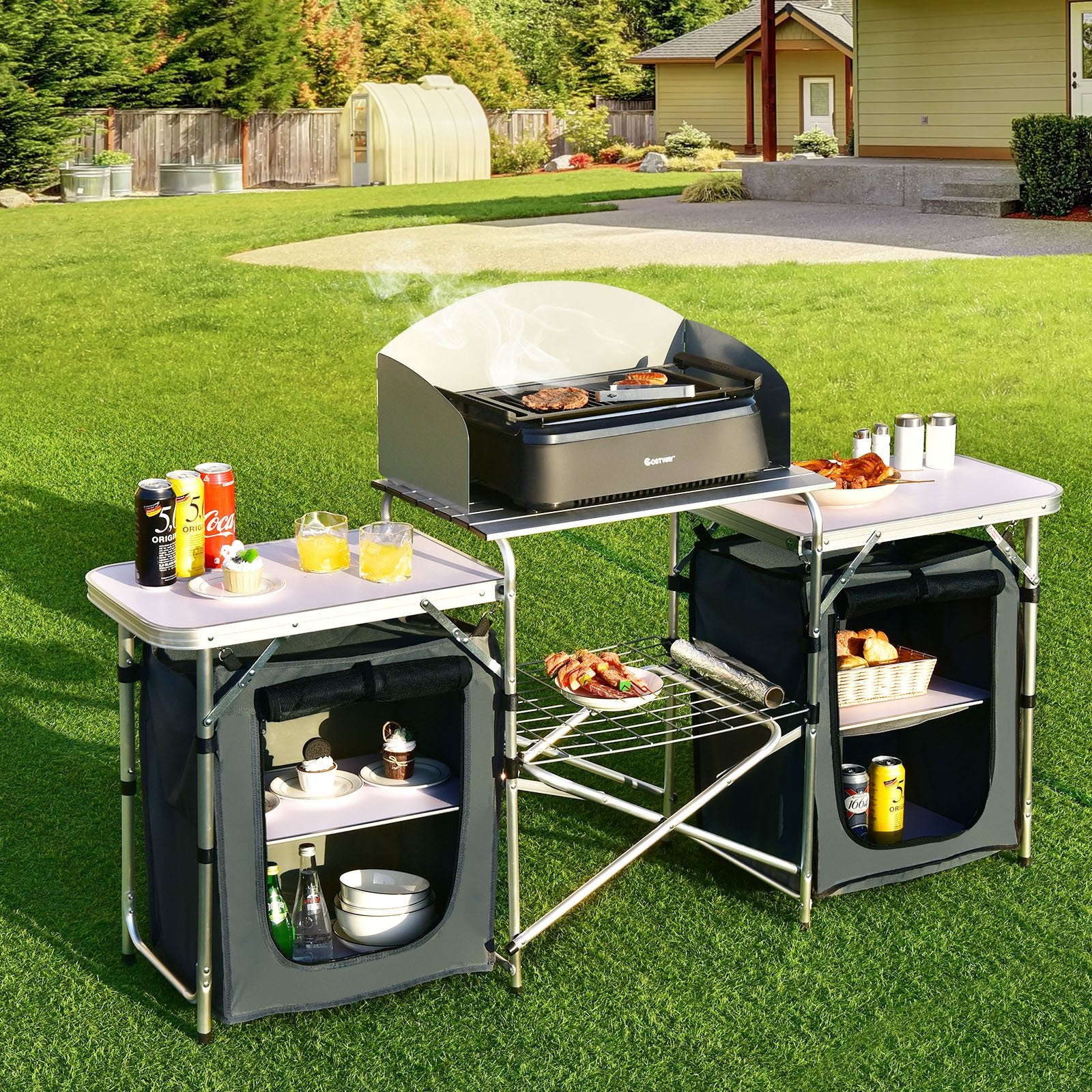 Folding Camping Table with Storage Organizer, Gray Camping Furniture   at Gallery Canada