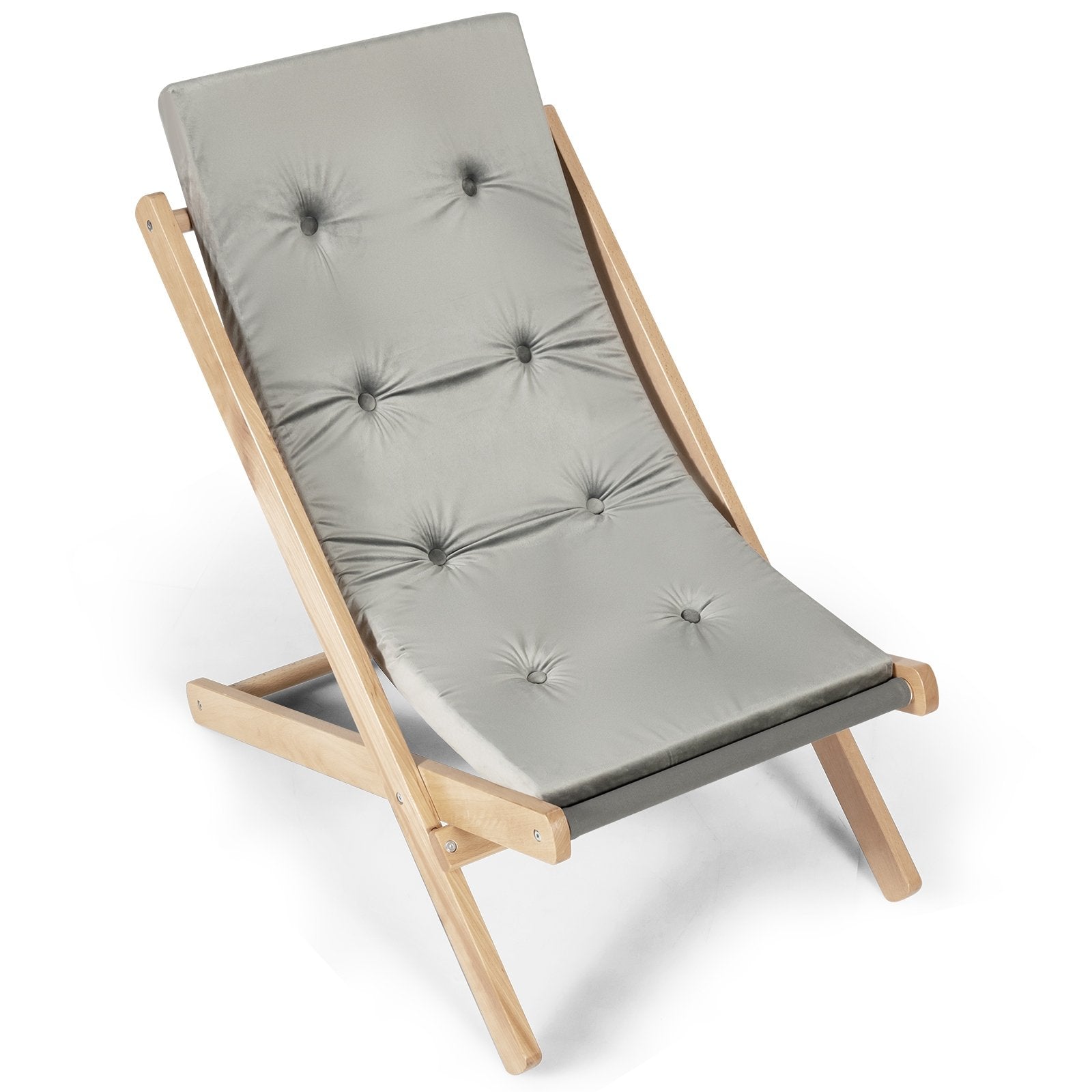 3-Position Adjustable and Foldable Wood Beach Sling Chair with Free Cushion, Gray Beach & Lawn Chairs   at Gallery Canada