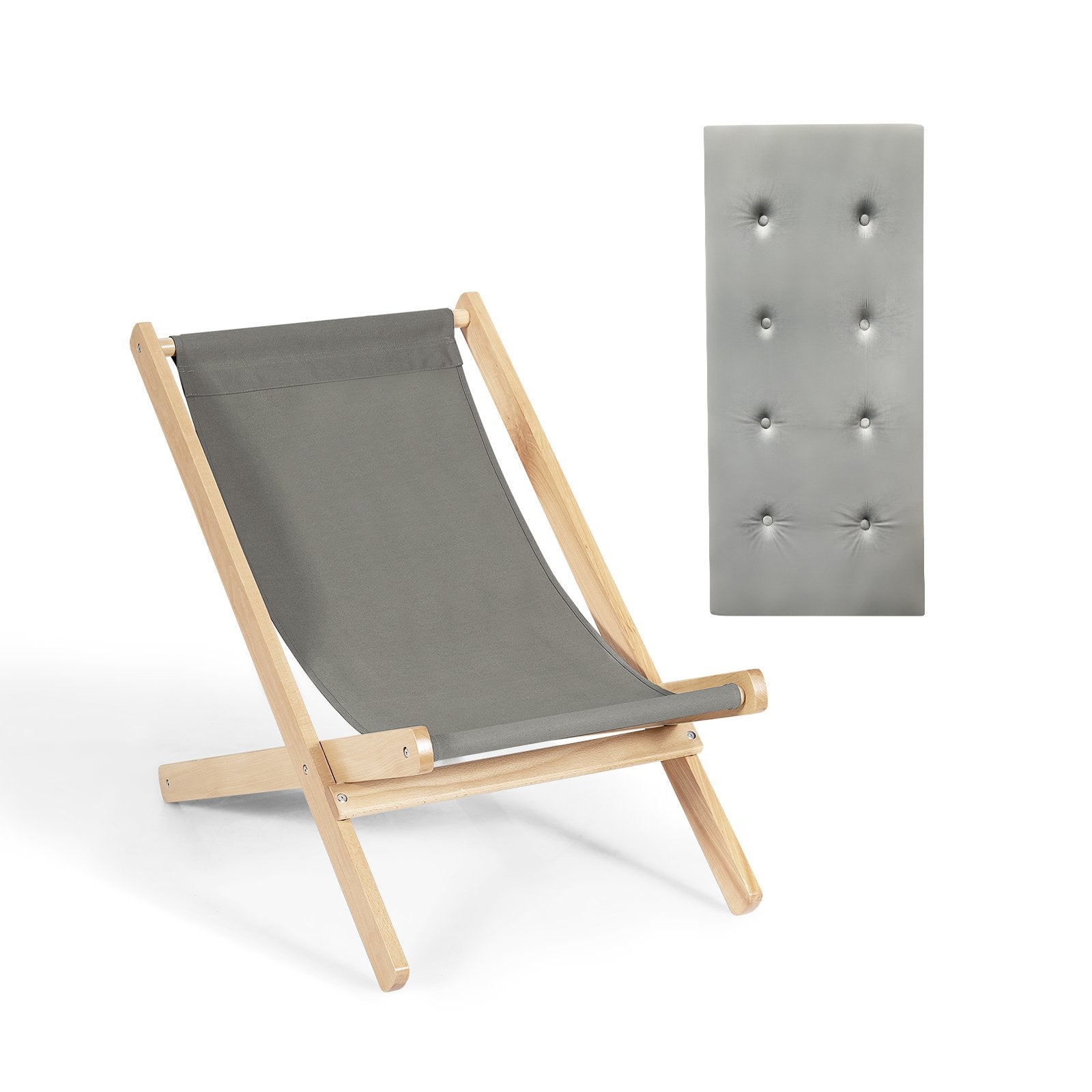 3-Position Adjustable and Foldable Wood Beach Sling Chair with Free Cushion, Gray Beach & Lawn Chairs   at Gallery Canada