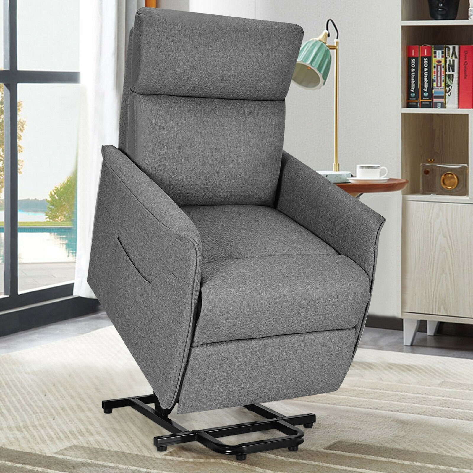 Electric Power Fabric Padded Lift Massage Chair Recliner Sofa, Gray Recliners   at Gallery Canada