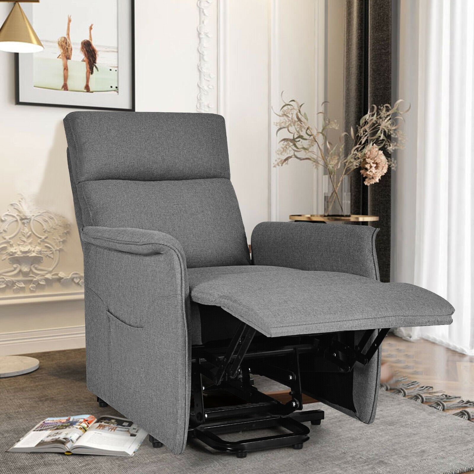 Electric Power Fabric Padded Lift Massage Chair Recliner Sofa, Gray Recliners   at Gallery Canada