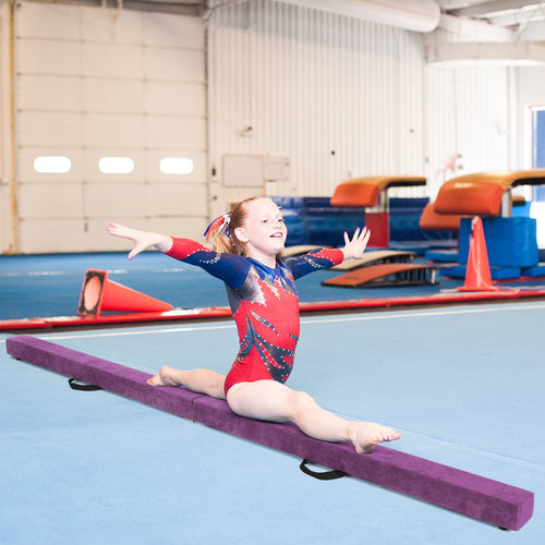 7 Feet Folding Portable Floor Balance Beam with Handles for Gymnasts, Purple