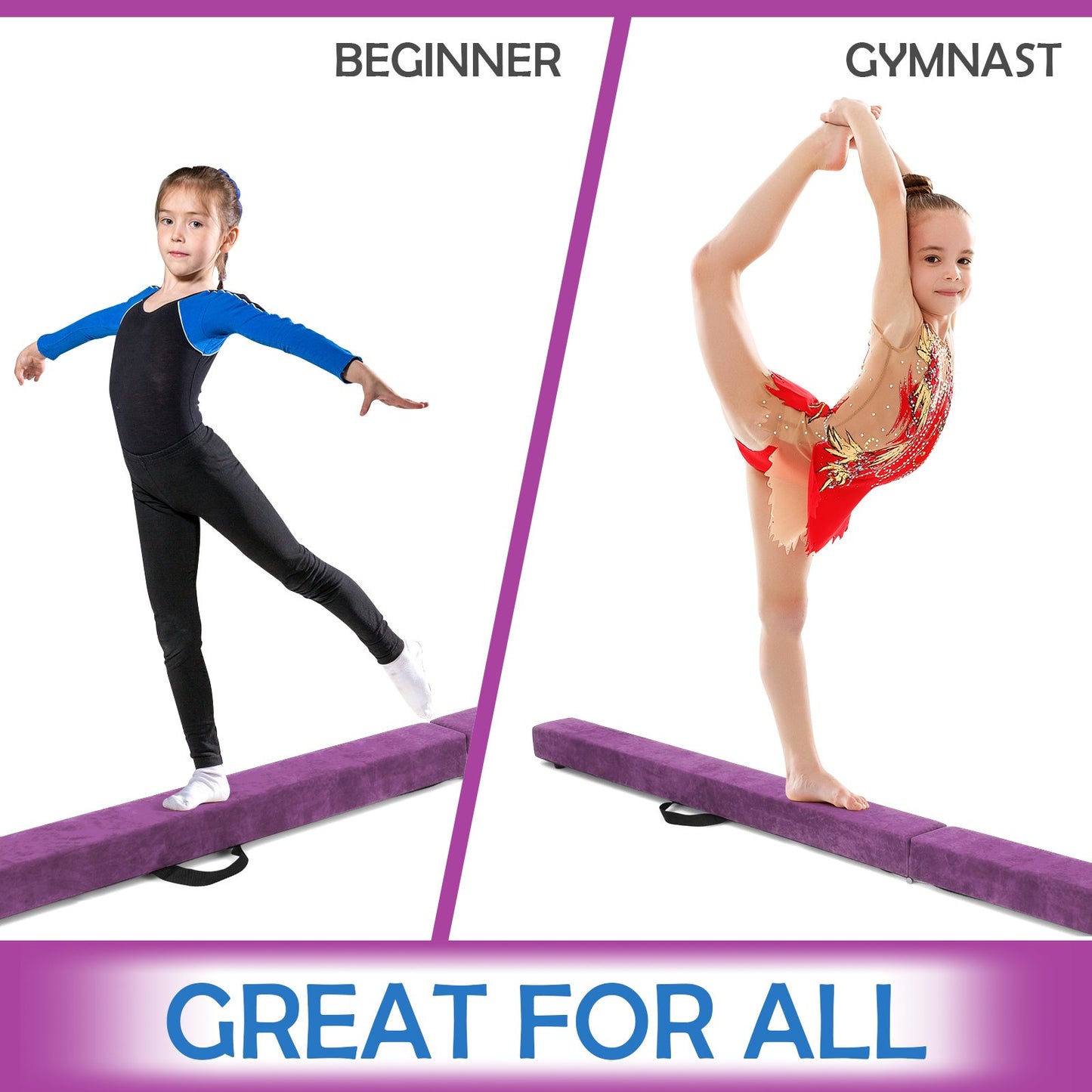 7 Feet Folding Portable Floor Balance Beam with Handles for Gymnasts, Purple Toy Sports   at Gallery Canada