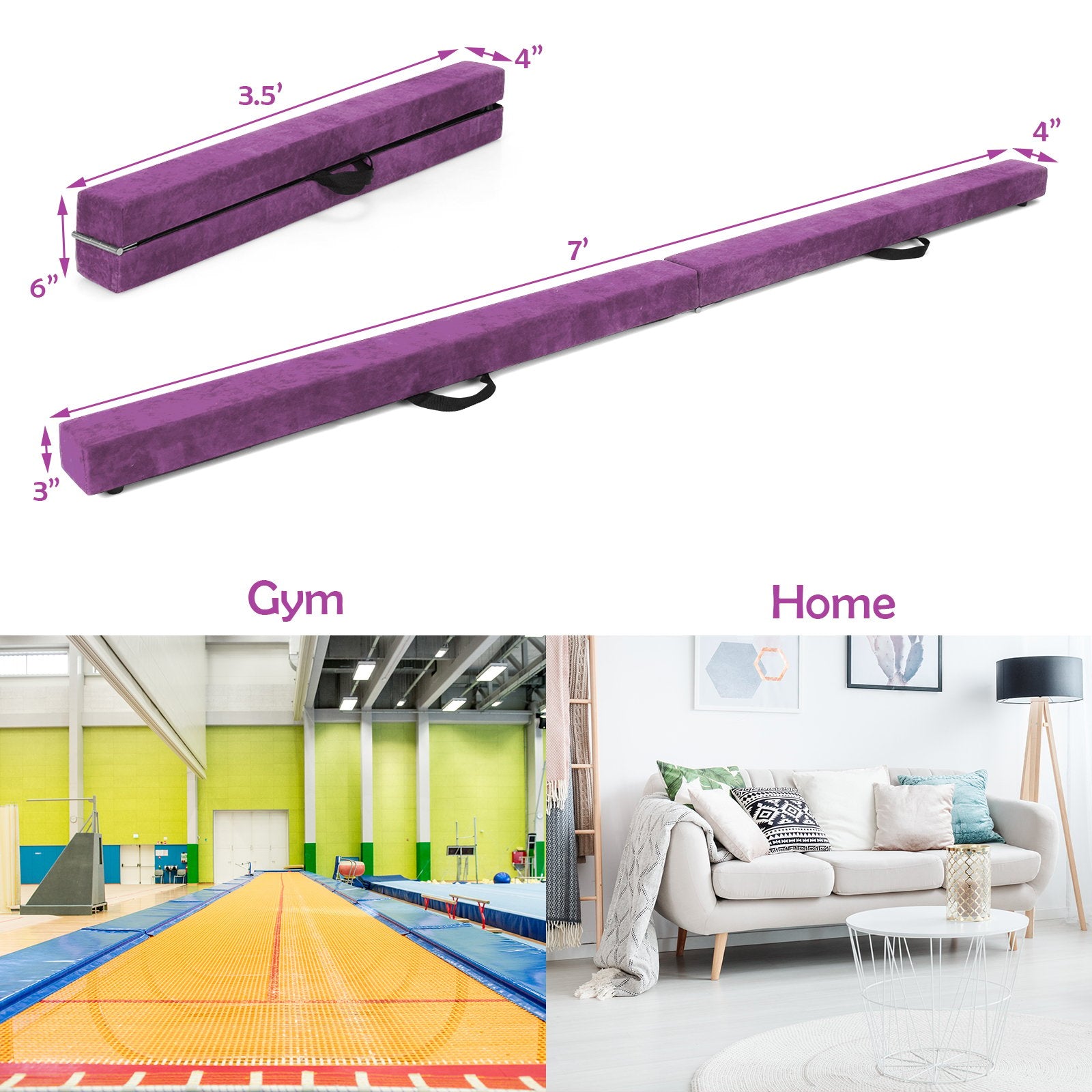 7 Feet Folding Portable Floor Balance Beam with Handles for Gymnasts, Purple Toy Sports   at Gallery Canada