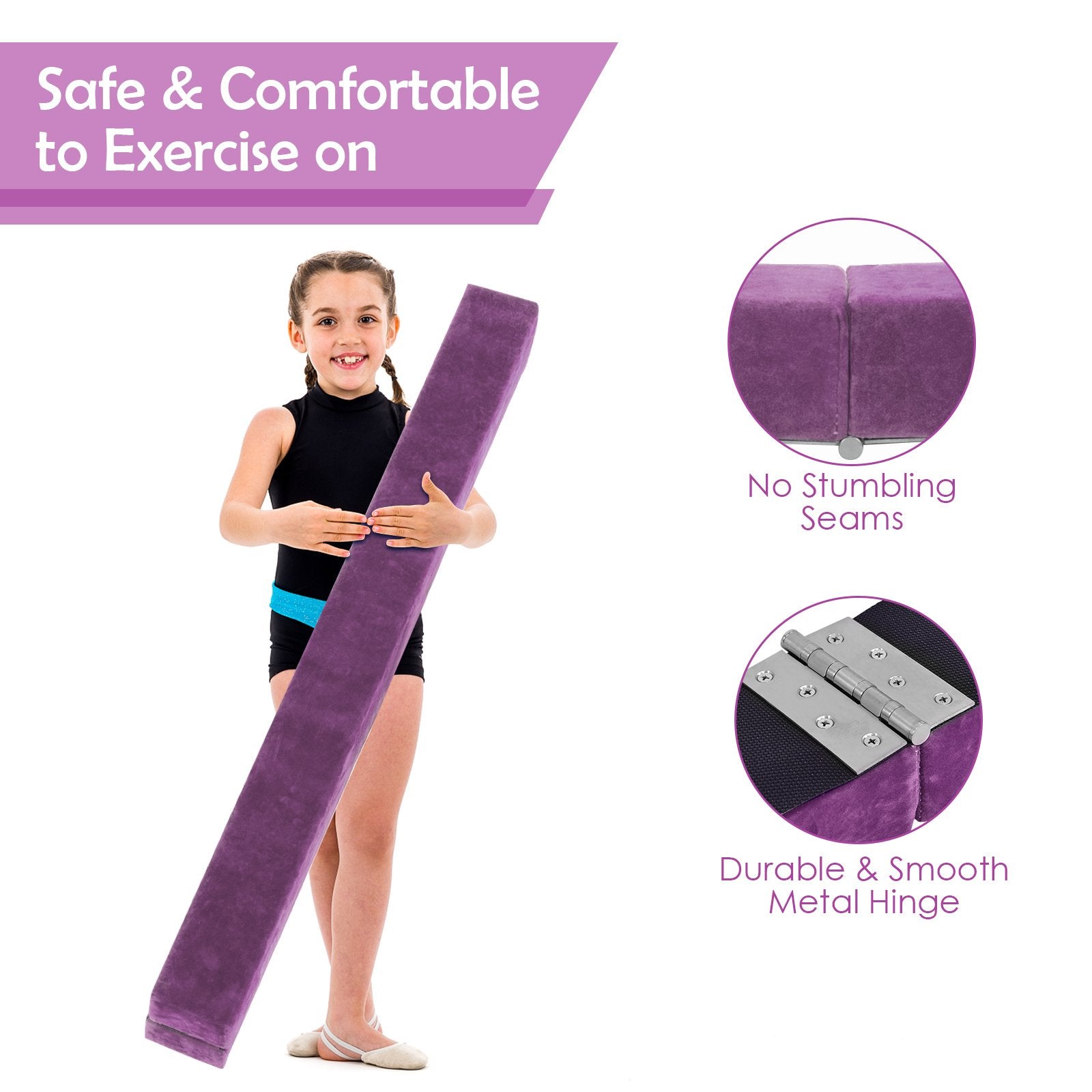 7 Feet Folding Portable Floor Balance Beam with Handles for Gymnasts, Purple Toy Sports   at Gallery Canada