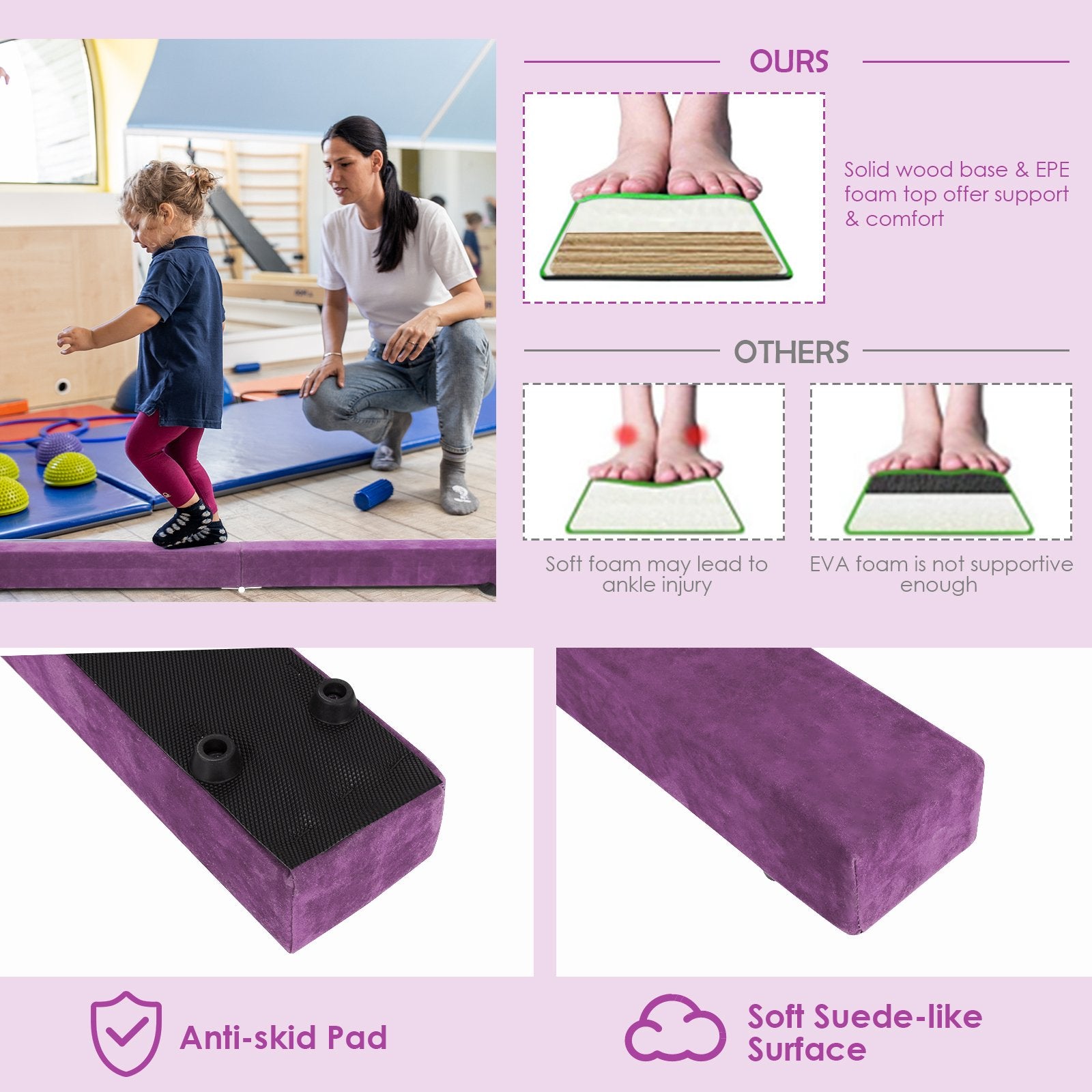 7 Feet Folding Portable Floor Balance Beam with Handles for Gymnasts, Purple Toy Sports   at Gallery Canada