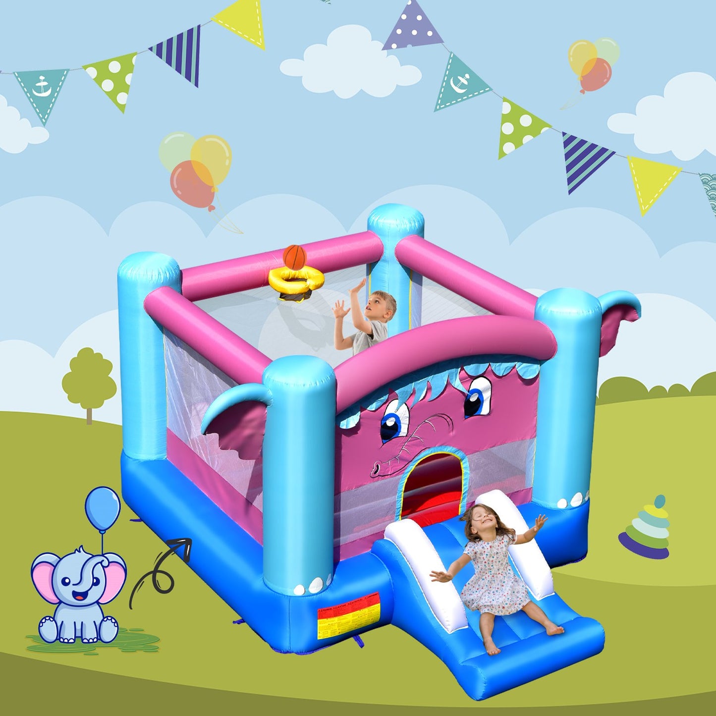 3-in-1 Elephant Theme Inflatable Castle without Blower Bounce House   at Gallery Canada