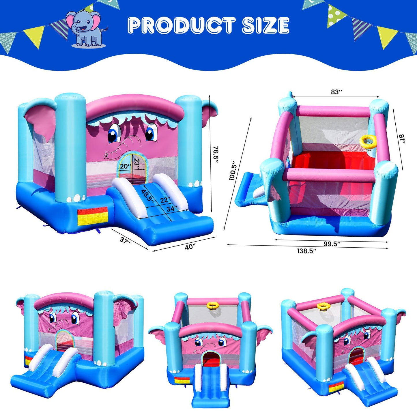 3-in-1 Elephant Theme Inflatable Castle without Blower Bounce House   at Gallery Canada