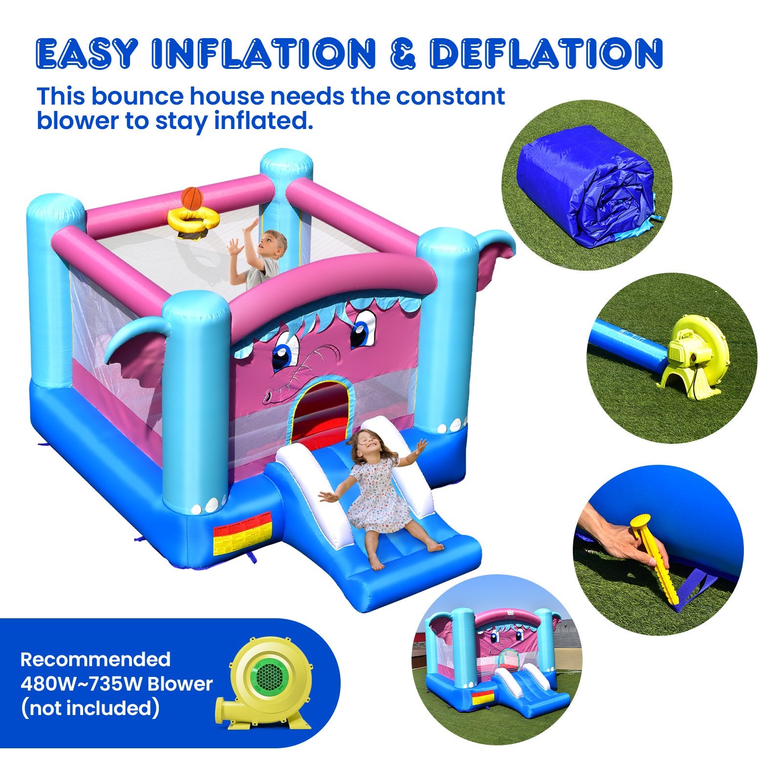 3-in-1 Elephant Theme Inflatable Castle without Blower - Gallery Canada