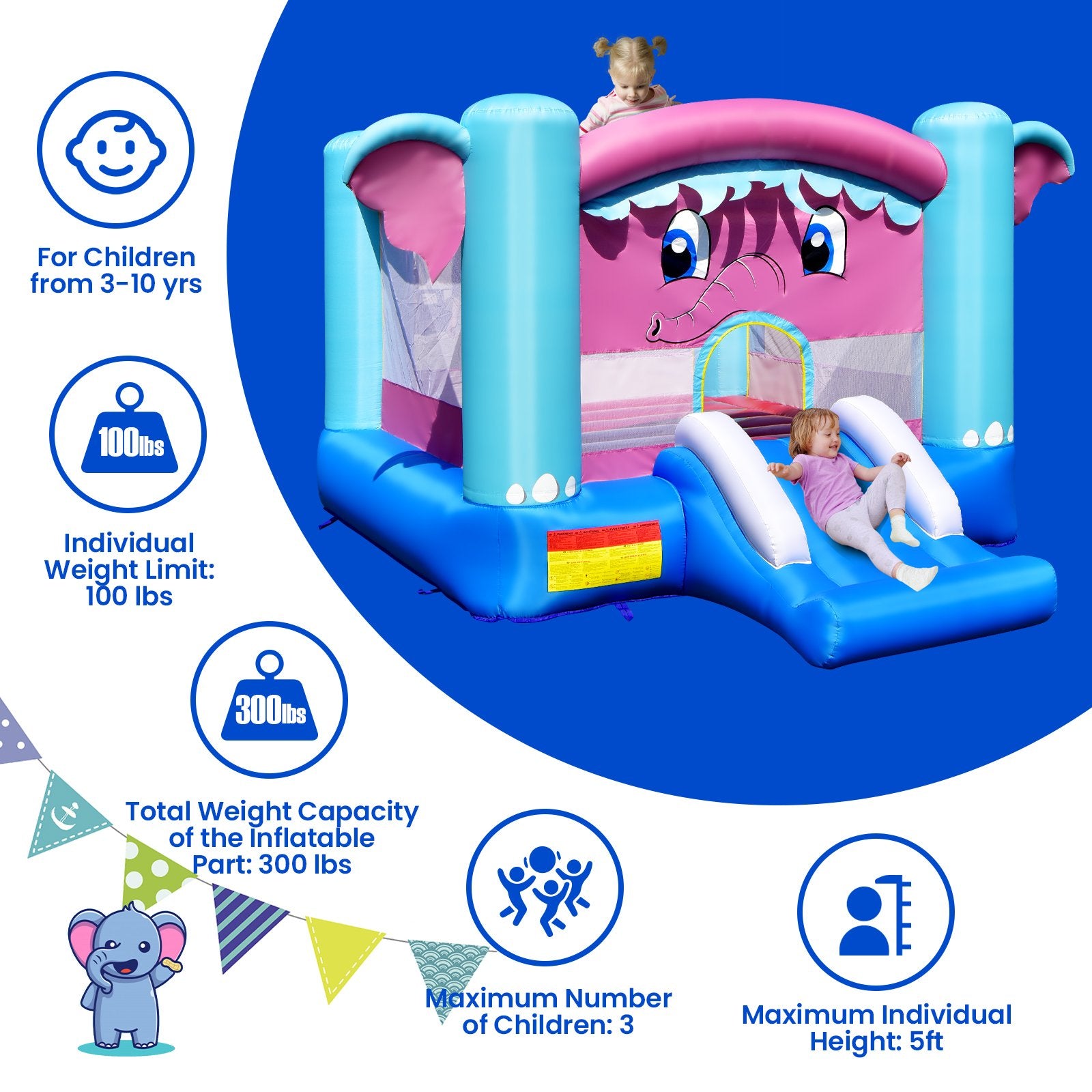 3-in-1 Elephant Theme Inflatable Castle without Blower Bounce House   at Gallery Canada