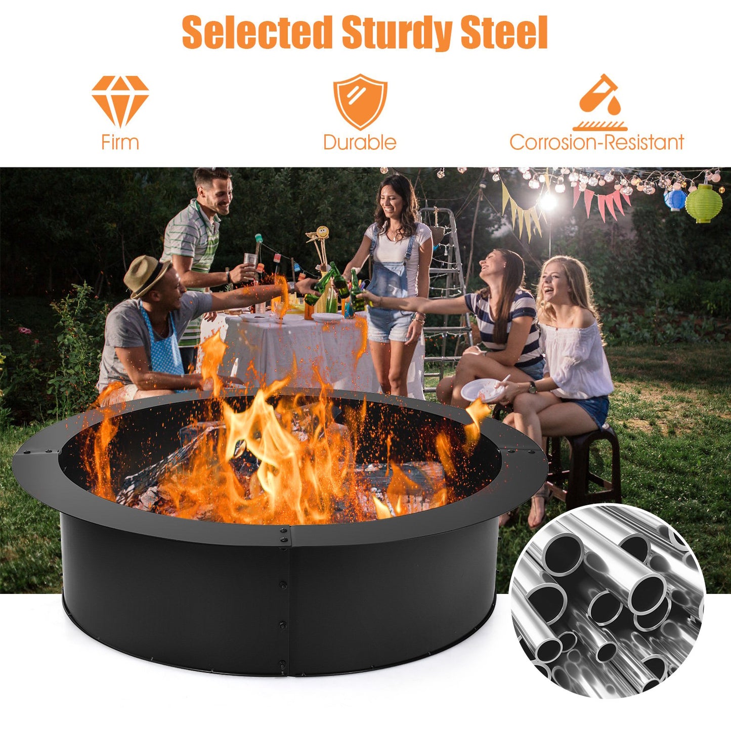 36 inch Round Steel Fire Pit Ring Line for Outdoor Backyard, Black Fire Pits   at Gallery Canada