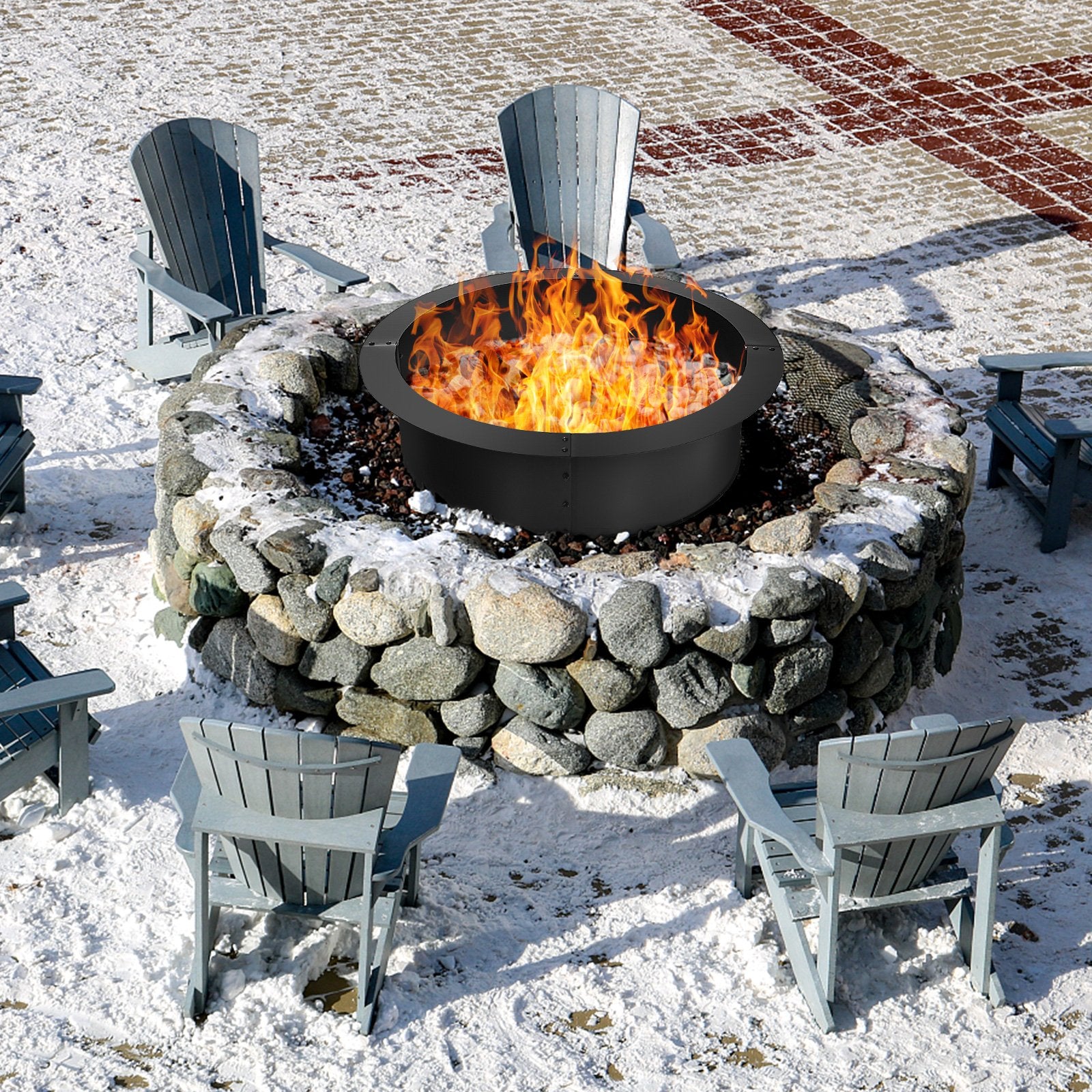 36 inch Round Steel Fire Pit Ring Line for Outdoor Backyard, Black Fire Pits   at Gallery Canada