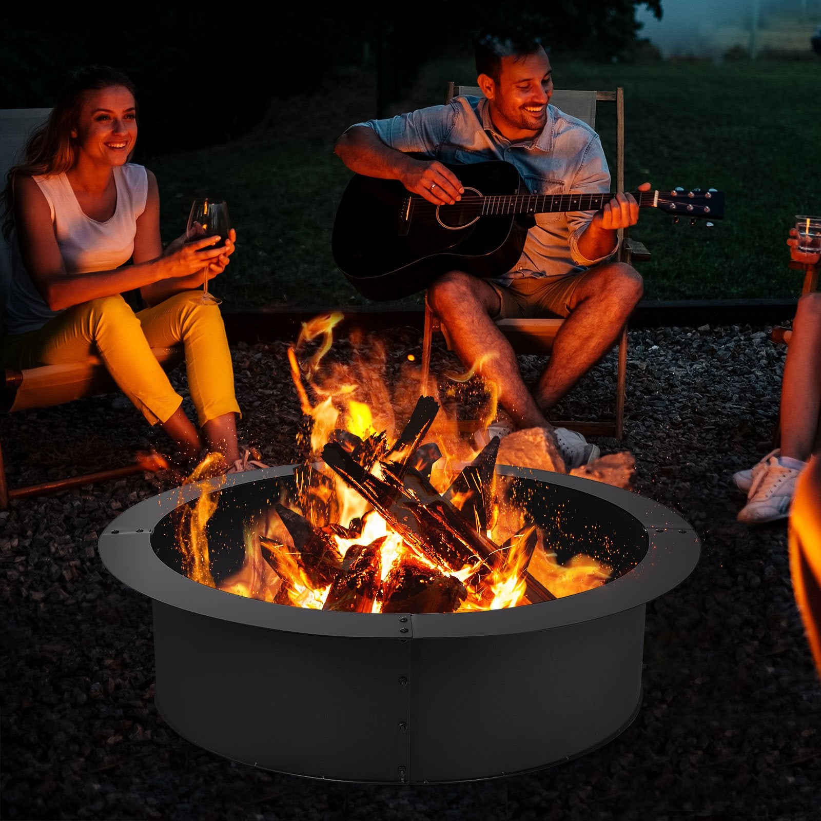 36 inch Round Steel Fire Pit Ring Line for Outdoor Backyard, Black Fire Pits   at Gallery Canada