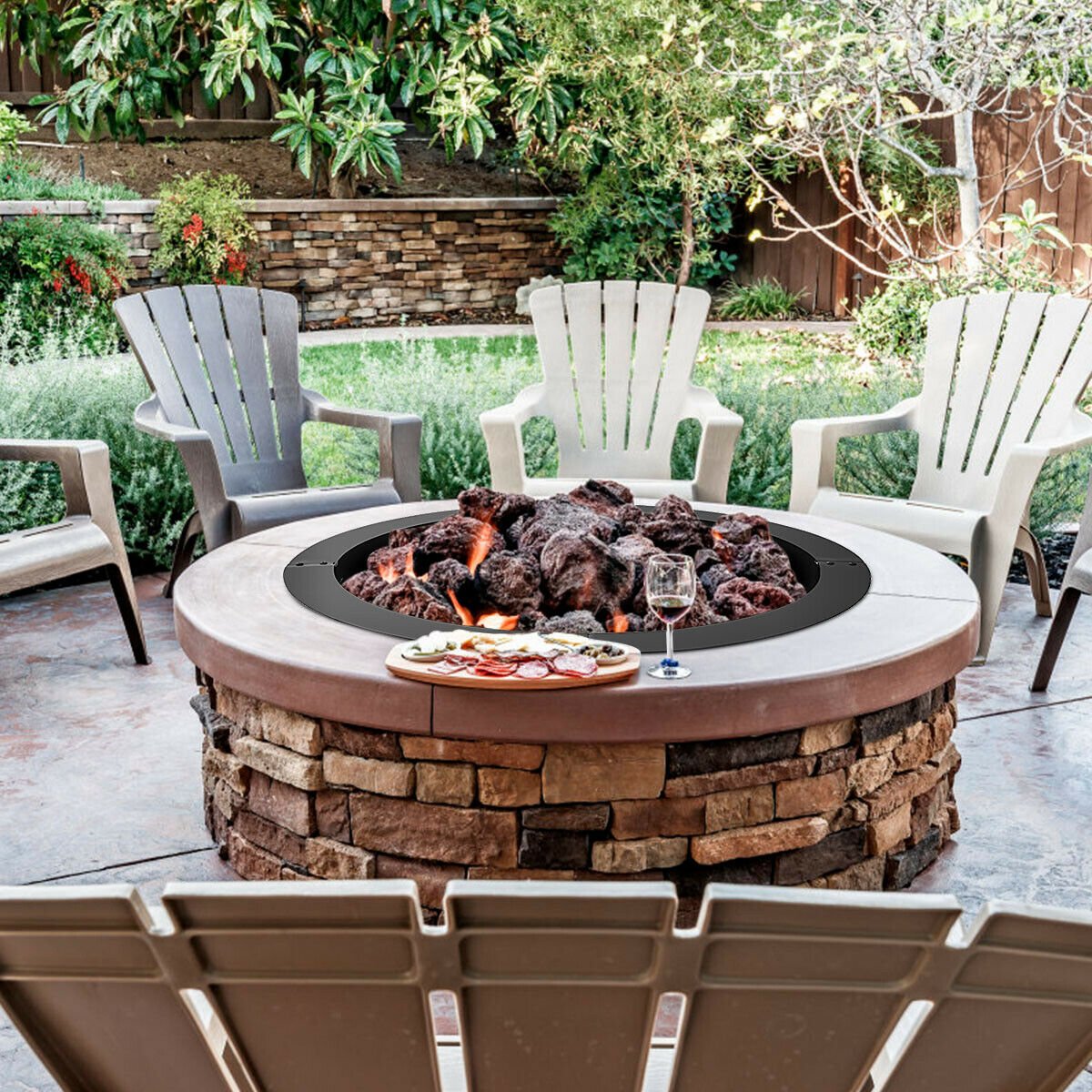 36 inch Round Steel Fire Pit Ring Line for Outdoor Backyard, Black Fire Pits   at Gallery Canada