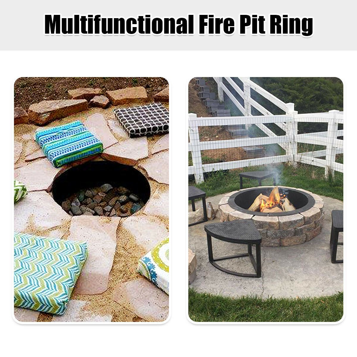 36 inch Round Steel Fire Pit Ring Line for Outdoor Backyard, Black Fire Pits   at Gallery Canada