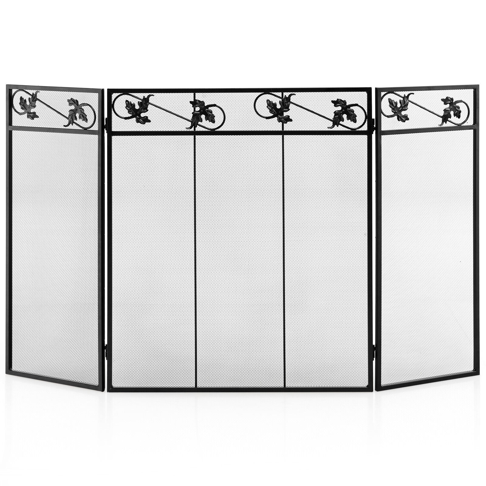 3-Panel Fireplace Screen Decor Cover with Exquisite Pattern, Black Fireplace Tools   at Gallery Canada