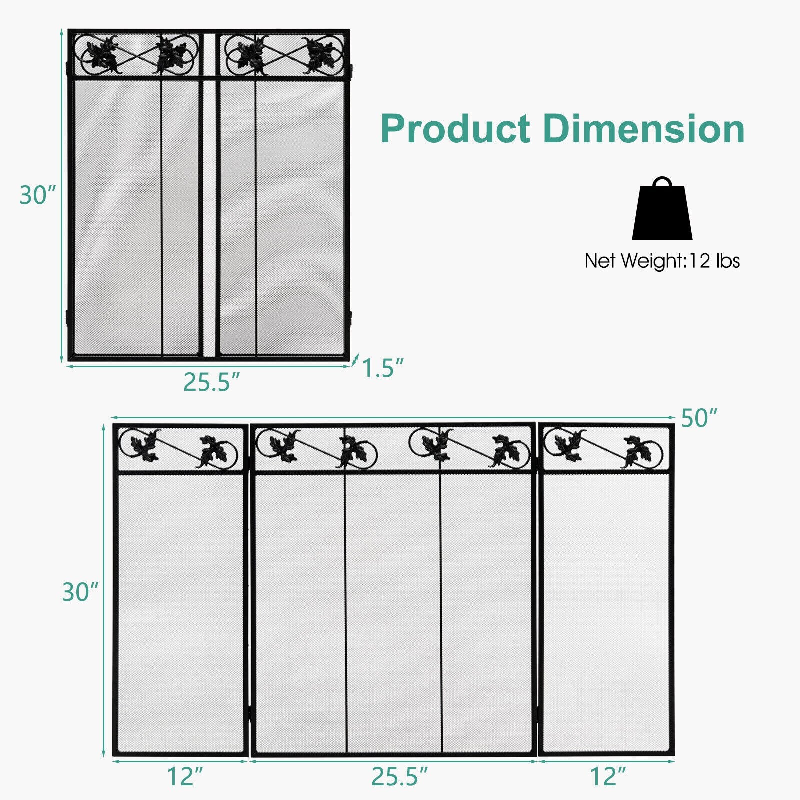 3-Panel Fireplace Screen Decor Cover with Exquisite Pattern, Black Fireplace Tools   at Gallery Canada