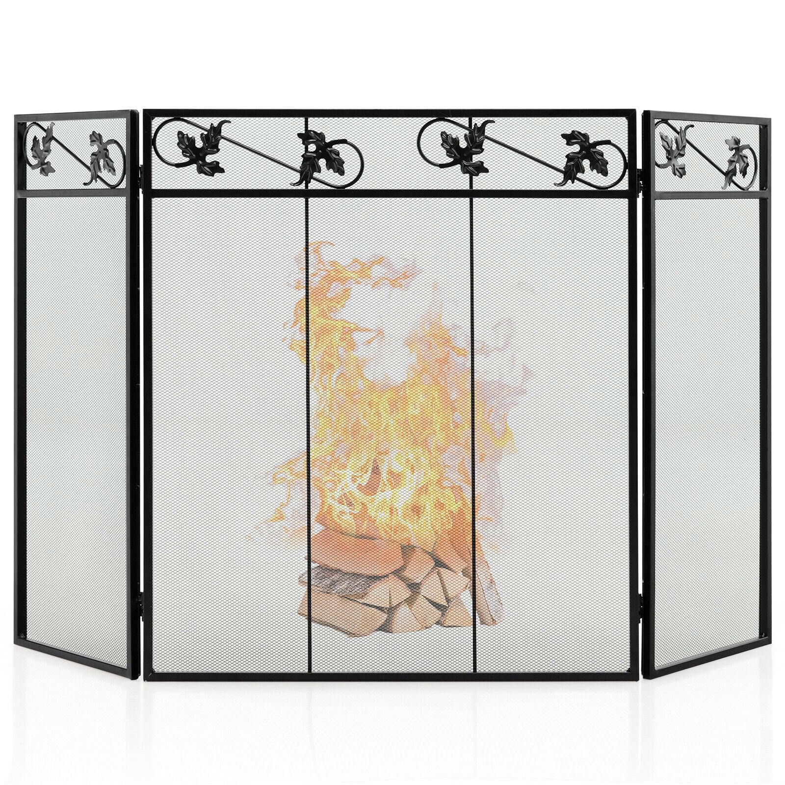 3-Panel Fireplace Screen Decor Cover with Exquisite Pattern, Black Fireplace Tools   at Gallery Canada