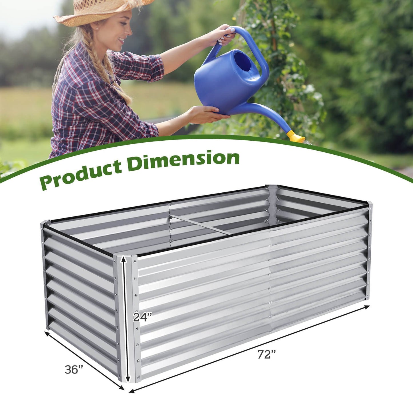 6 x 3 x 2 Feet Rustproof Metal Planter Box with Ground Stakes for Plants, Silver - Gallery Canada