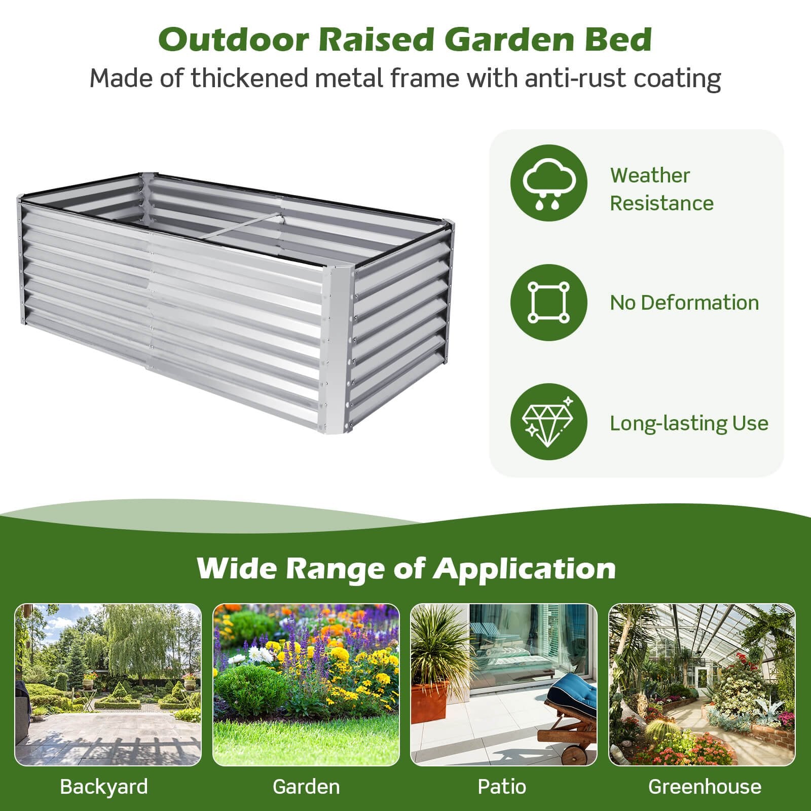 6 x 3 x 2 Feet Rustproof Metal Planter Box with Ground Stakes for Plants, Silver - Gallery Canada