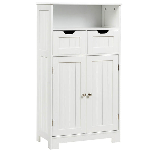 Bathroom Wooden Side Cabinet  with 2 Drawers and 2 Doors, White - Gallery Canada
