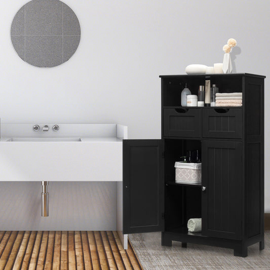 Bathroom Wooden Side Cabinet  with 2 Drawers and 2 Doors, Black - Gallery Canada