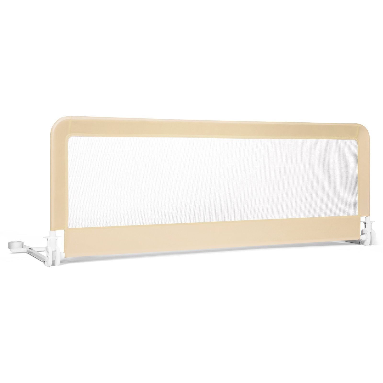 59 Inch Extra Long Folding Breathable Baby Children Toddlers Bed Rail Guard with Safety Strap, Beige Bed Rails Beige at Gallery Canada