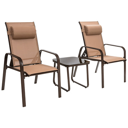 3 Pieces Patio Bistro Furniture Set with Adjustable Backrest, Brown - Gallery Canada