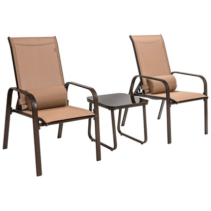 3 Pieces Patio Bistro Furniture Set with Adjustable Backrest, Brown Patio Conversation Sets   at Gallery Canada