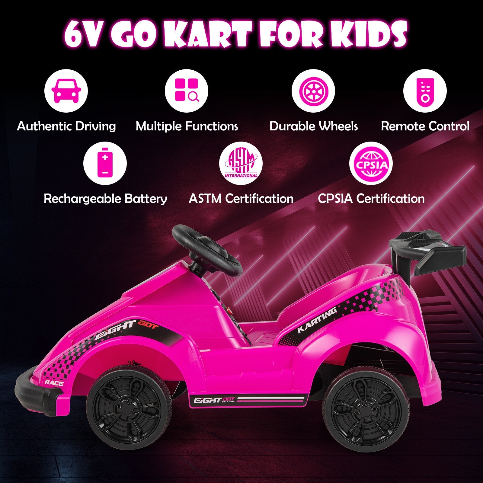 6V Kids Ride On Go Cart with Remote Control and Safety Belt, Pink Powered Ride On Toys   at Gallery Canada