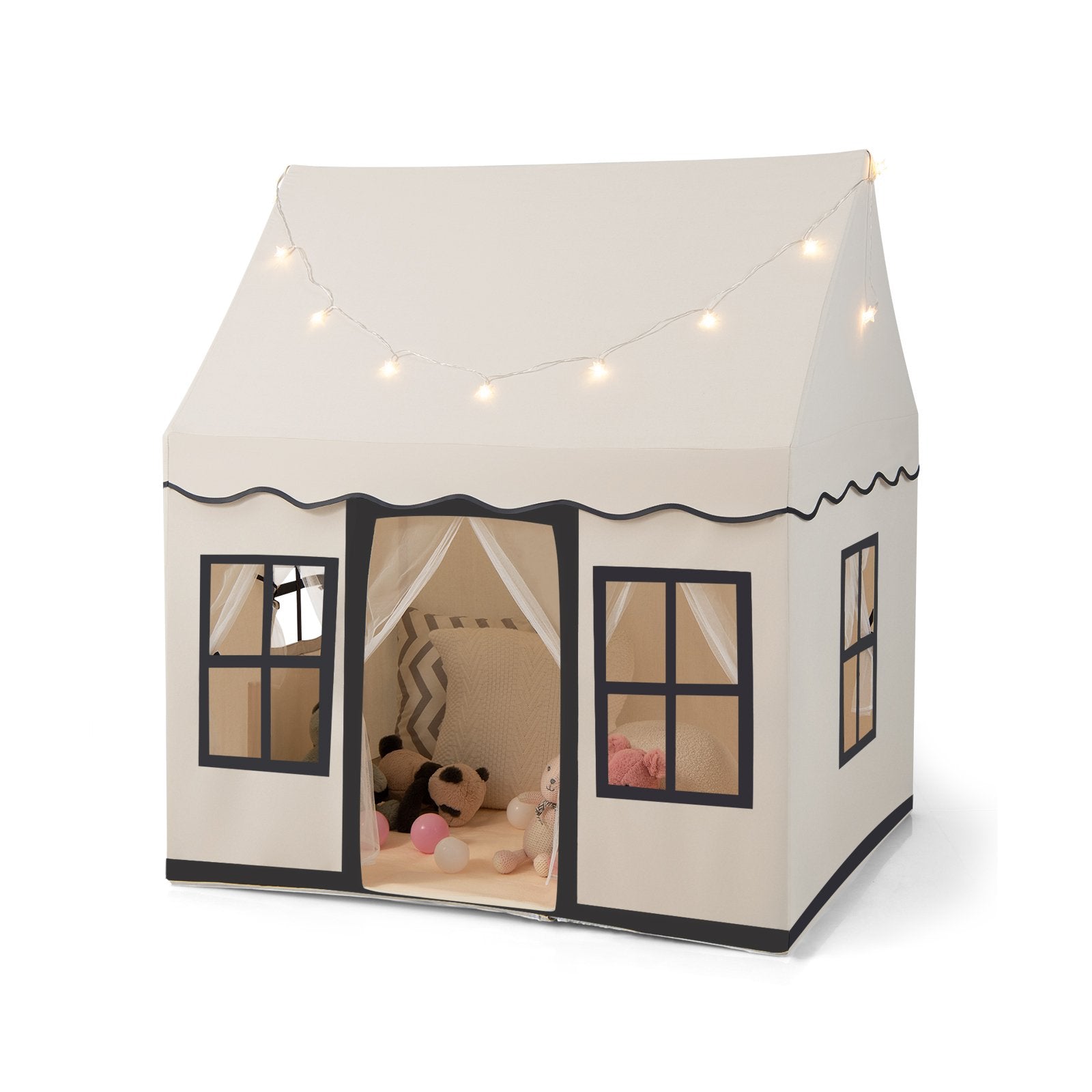 Toddler Large Playhouse with Star String Lights, Beige Play Tents & Playhouse   at Gallery Canada