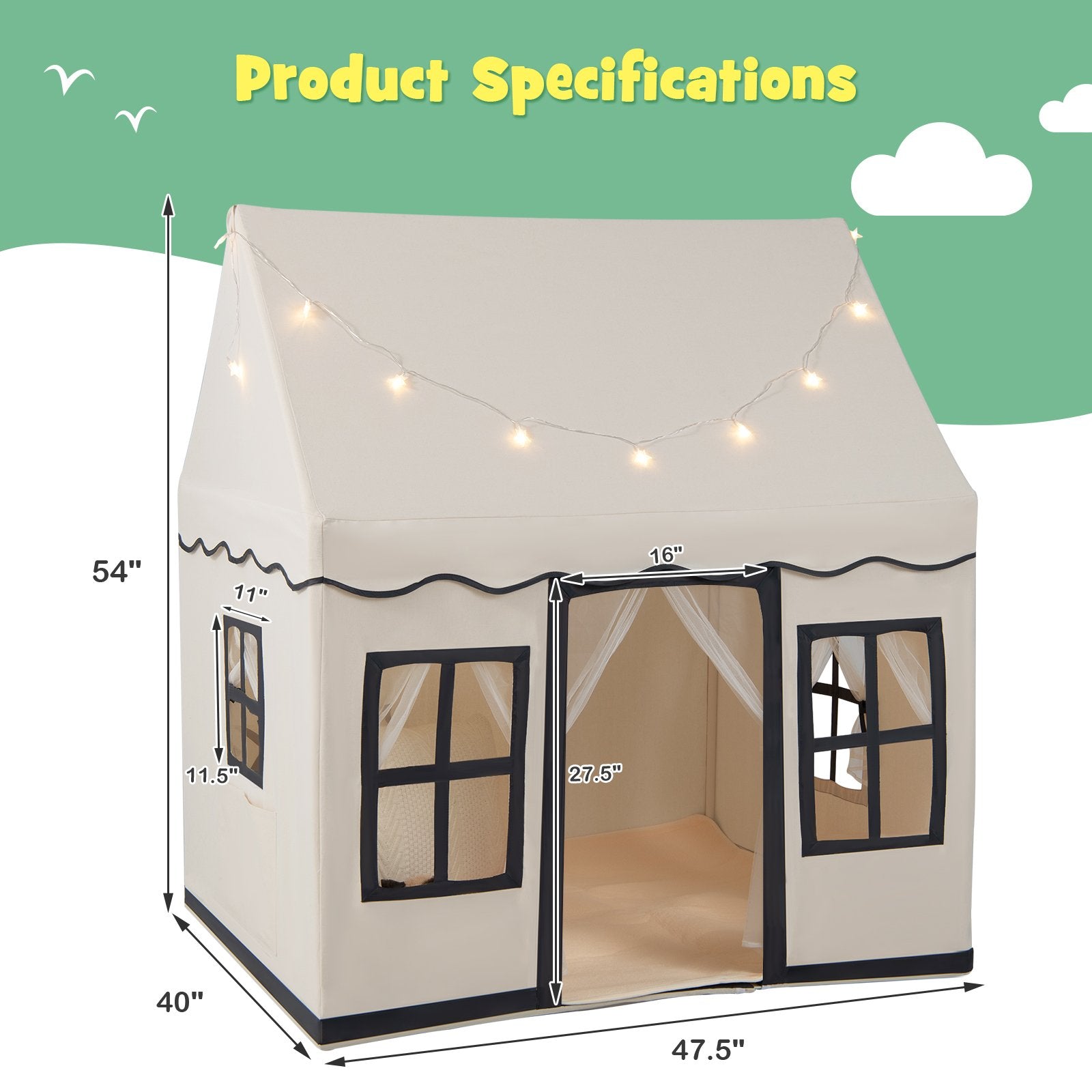 Toddler Large Playhouse with Star String Lights, Beige - Gallery Canada