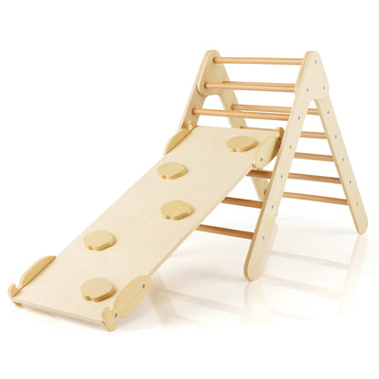 3-in-1 Wooden Climbing Triangle Set Triangle Climber with Ramp, Natural Climbers & Slides Natural  at Gallery Canada