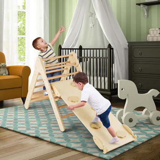 3-in-1 Wooden Climbing Triangle Set Triangle Climber with Ramp, Natural Climbers & Slides Natural  at Gallery Canada