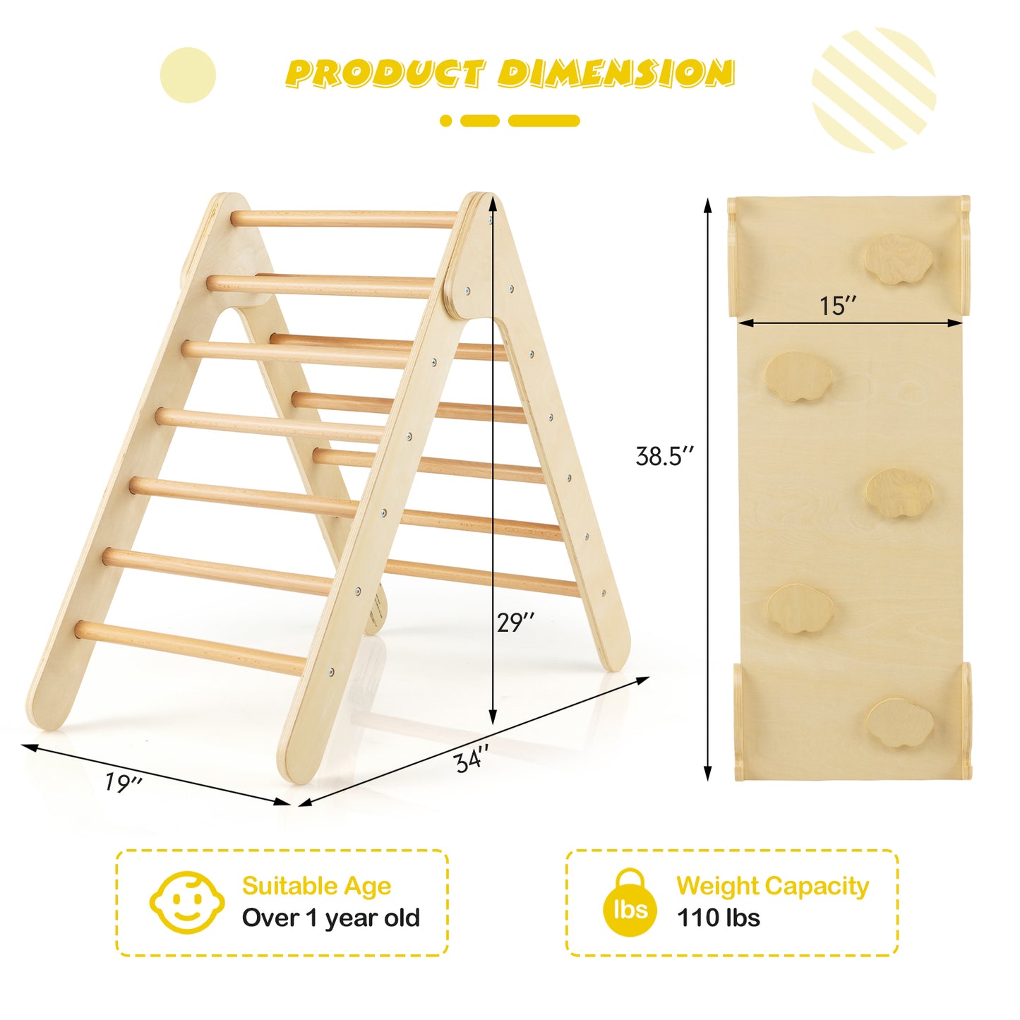 3-in-1 Wooden Climbing Triangle Set Triangle Climber with Ramp, Natural Climbers & Slides   at Gallery Canada